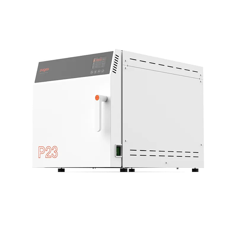Hatmed Puges HAP23SB 23 Litre Essential Dry Vacuum Autoclave B &amp; S Class with USB side view. Shop now at Zone Medical.